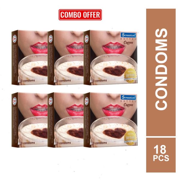 Sensation Coffee Dotted Condom - 3x6 Pack= 18pcs Condom