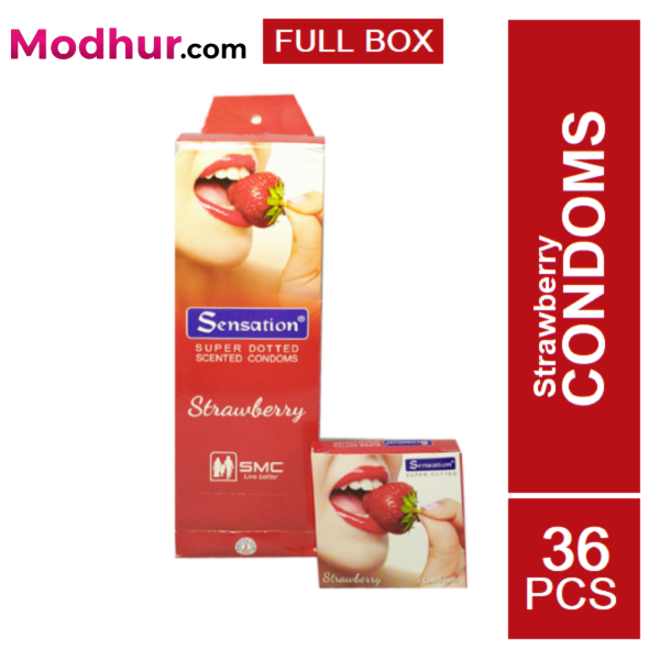 Sensation Condom - Strawberry Flavor Super Dotted Condom - Full Box - 12Pack x 3s =36pcs