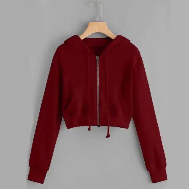 High quality sweatshirts solid colour Crop Hoodie